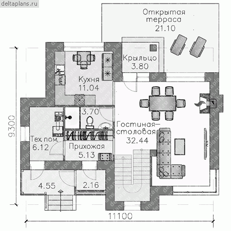Проект пенобетонного дома № T-117-1P - 1-й этаж