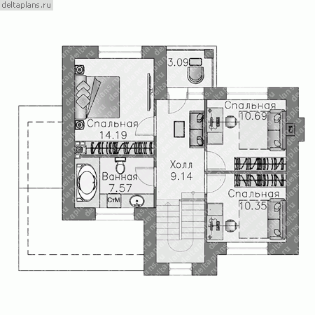 Проект пенобетонного дома № T-117-1P - 2-й этаж