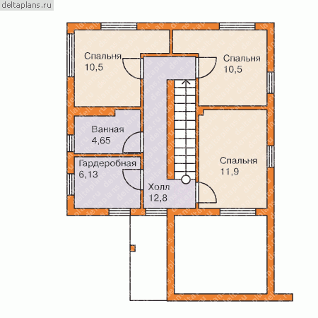 Проект  узкого  дома с мансардой № T-147-1P - 2-й этаж