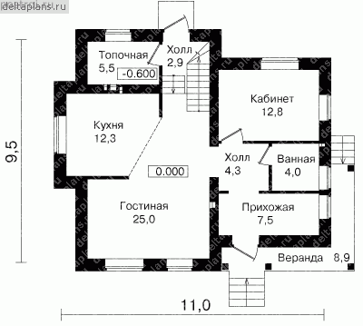 Проект частного дома с мансардой № T-150-1K - 1-й этаж