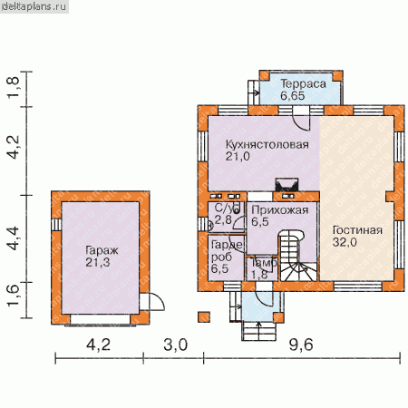 Проект дома с отдельным гаражом № T-162-1P [52-55] - 1-й этаж