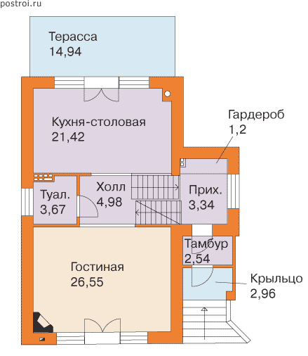 Проект кирпичного дома с сауной № T-192-1P - 1-й этаж