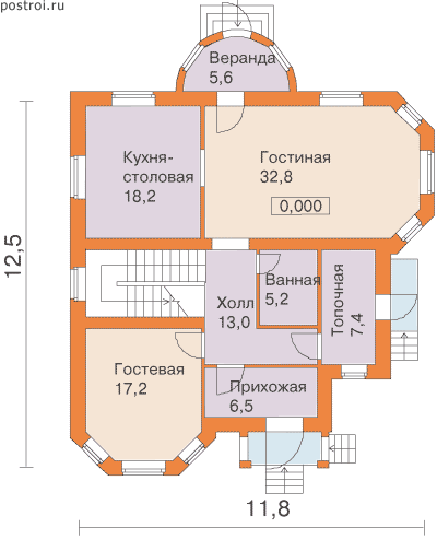 Кирпичный дом 12 на 11 № T-207-1K - 1-й этаж