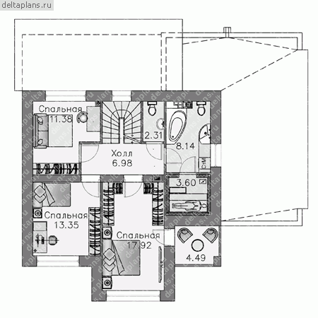 Проект пенобетонного дома № T-221-1P - 2-й этаж