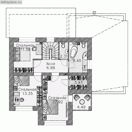 Проект пенобетонного дома № T-221-1P - 2-й этаж (вариант 2)