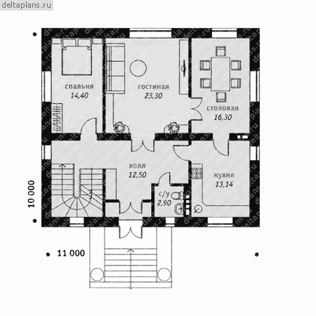 Проект загородного дома с цокольным этажом № T-312-1K - 1-й этаж