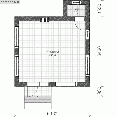 Проект кирпичного дома из теплой керамики № U-037-1K - 1-й этаж