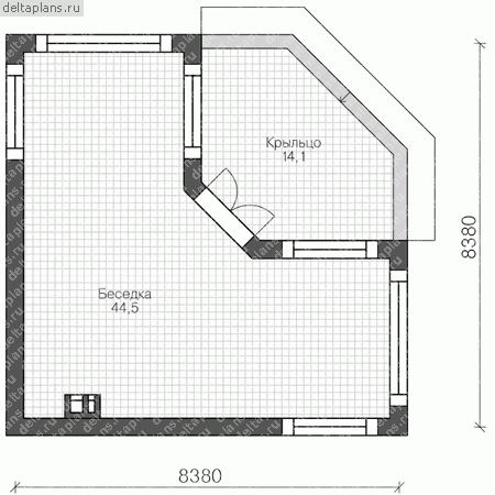 Проект кирпичного дома № U-044-1K - 1-й этаж
