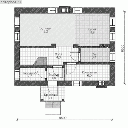 Проект пенобетонного дома № U-085-2P - 1-й этаж
