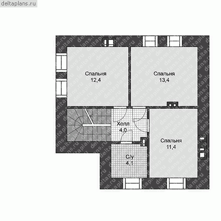 Двухэтажный дом из кирпича 8 на 8 № U-093-1K - 2-й этаж