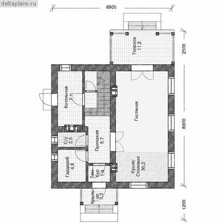 Проект кирпичного дома № U-107-1K - 1-й этаж