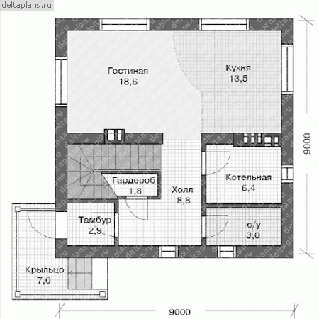 Проект кирпичного дома № U-110-1K - 1-й этаж