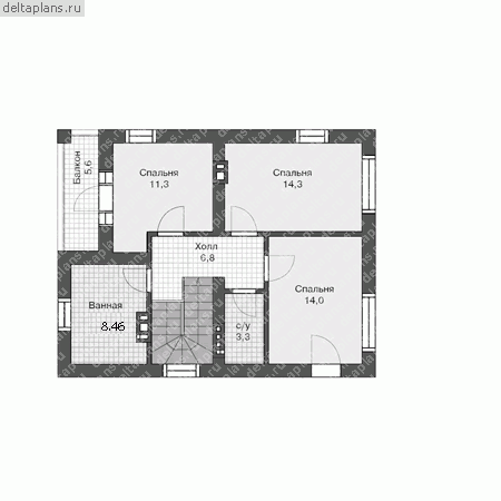 Проект небольшого дома с тремя спальнями № U-117-1P - 2-й этаж