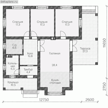 Проект пенобетонного дома № U-120-1P - 1-й этаж