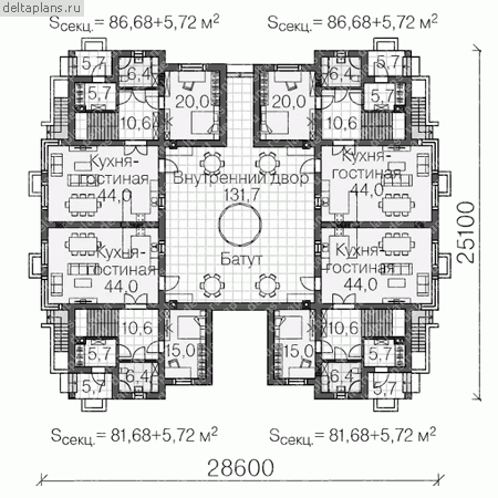 Проект дома с монолитным каркасом № U-1305-1M - 1-й этаж