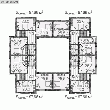 Проект дома с монолитным каркасом № U-1305-1M - 2-й этаж