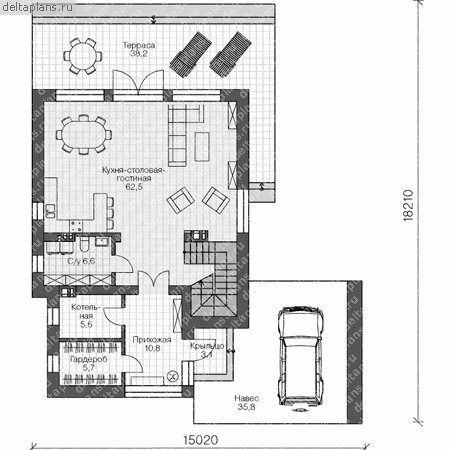 Проект пенобетонного дома № U-186-1P - 1-й этаж