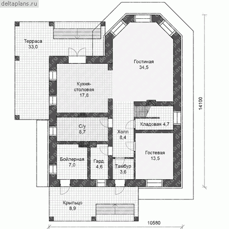 Кирпичный дом № U-194-1K - 1-й этаж