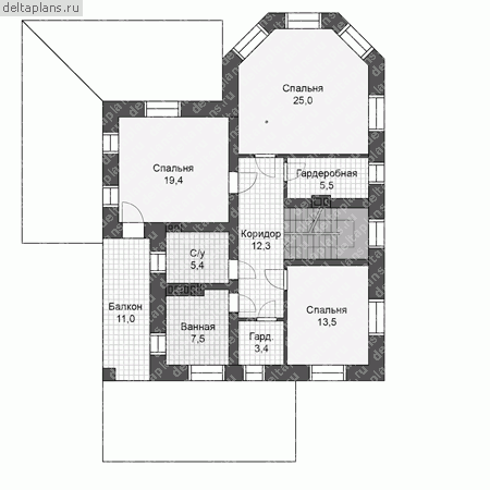 Кирпичный дом № U-194-1K - 2-й этаж
