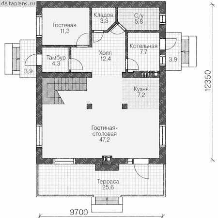 Проект пенобетонного дома № U-194-3P - 1-й этаж