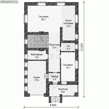 Проект узкого дома с погребом № U-196-1P - 1-й этаж