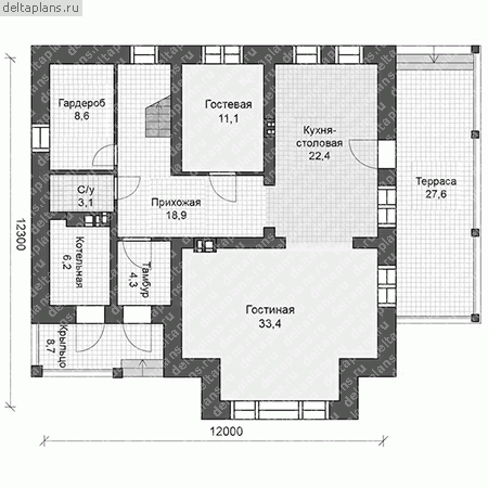 Загородный дом из кирпича № U-205-1K - 1-й этаж