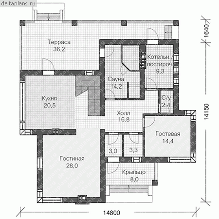 Проект дома с сауной на первом этаже № U-208-1K - 1-й этаж