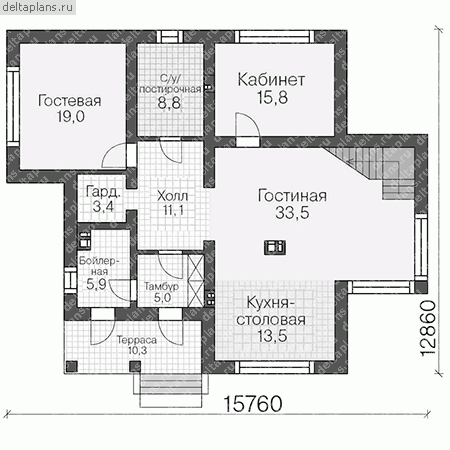 2 этажный дом со вторым светом № U-220-1P - 1-й этаж