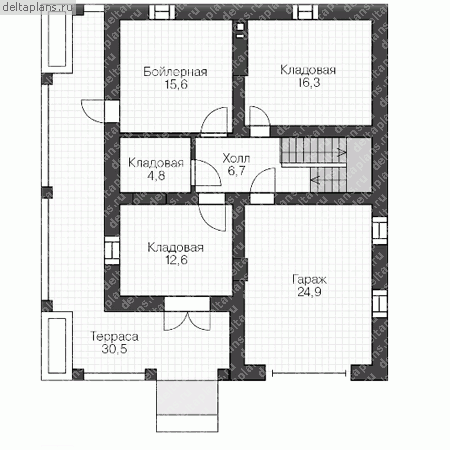 Проект 3-этажного дома с гаражом № U-237-1P - цоколь