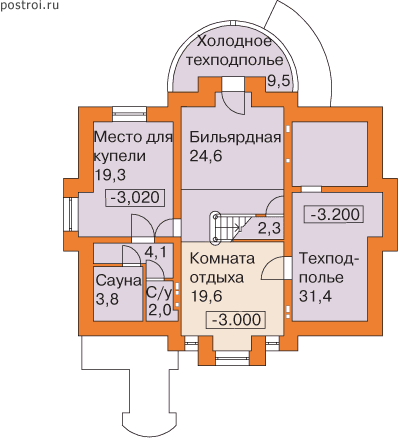 Кирпичный цокольный дом с гаражом № U-271-1K - цоколь