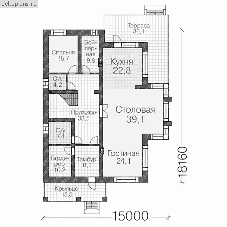 Проект кирпичного дома из теплой керамики № U-349-1K - 1-й этаж