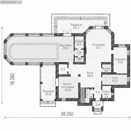Проект пенобетонного дома из теплой керамики № U-373-1P - 1-й этаж