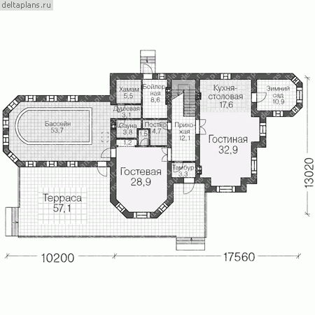 Проект кирпичного особняка № U-376-1K - 1-й этаж