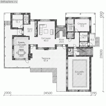Проект кирпичного дома № U-488-1K - 1-й этаж