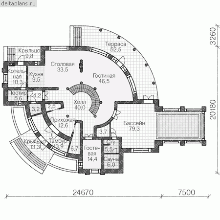 Проект дома с монолитным каркасом № U-524-1M - 1-й этаж