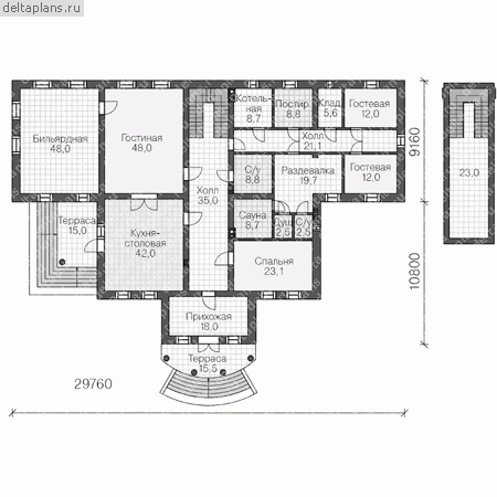 Проект пенобетонного дома № U-560-1P - 1-й этаж
