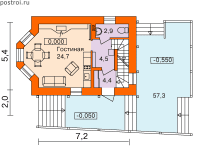 Небольшой индивидуальный дом № V-106-1P - 1-й этаж