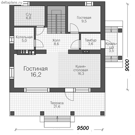 Проект пенобетонного дома № V-133-1P - 1-й этаж
