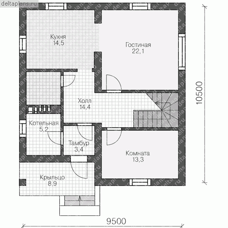 Проект пенобетонного дома № V-150-1P - 1-й этаж