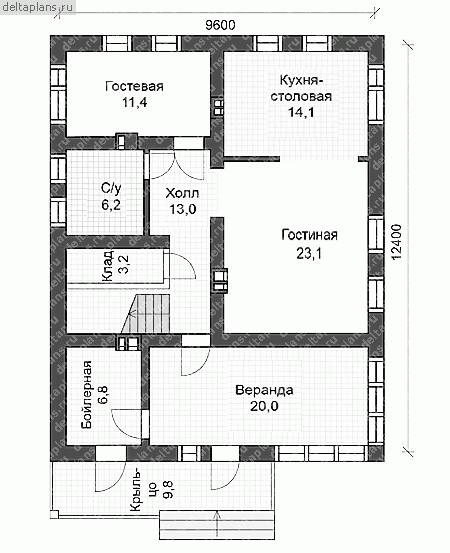 Проект дома с большим балконом № V-161-1P - 1-й этаж