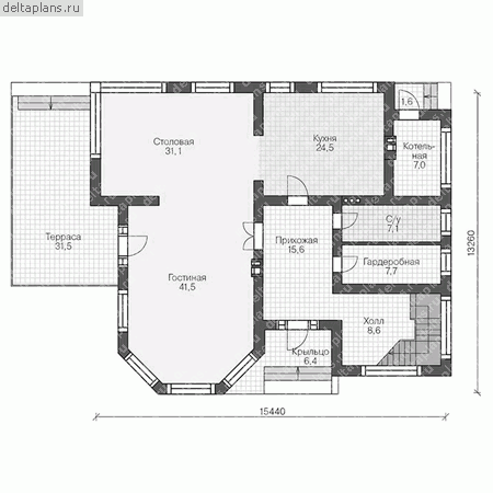 Проект пенобетонного дома № V-269-1P - 1-й этаж