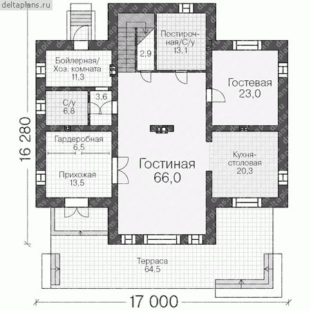 Проект пенобетонного дома № V-302-1P - 1-й этаж