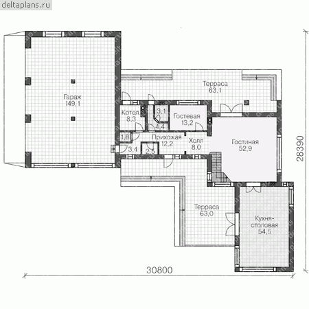 Проект кирпичного дома № V-433-1K - 1-й этаж