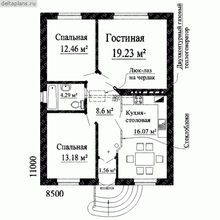 Загородный дом с двумя спальнями № W-075-1K - 1-й этаж