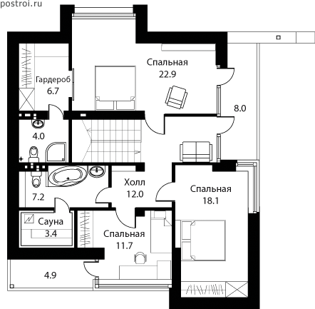 Дом 11 на 13 № W-184-1K - 2-й этаж