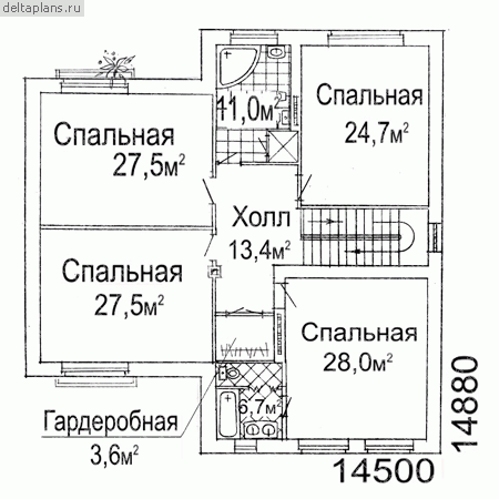 Кирпичный коттедж проект № W-272-1K - 2-й этаж
