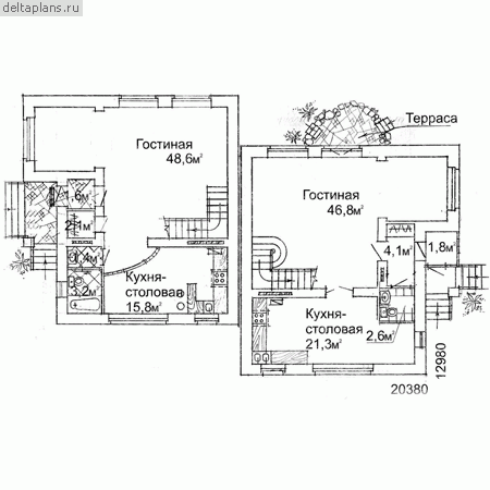 Проект дома для двух семей № W-286-1K - 1-й этаж