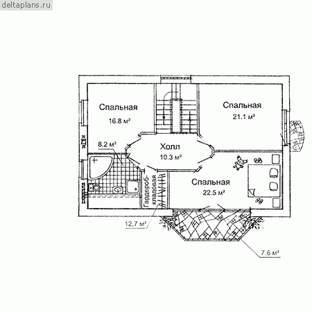 Кирпичный дом с цоколем и мансардой № W-315-1K - мансарда