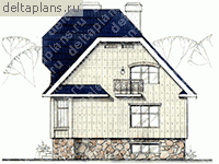 Кирпичный дом с цоколем и мансардой № W-315-1K - вид справа