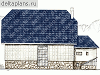 Кирпичный дом с цоколем и мансардой № W-315-1K - вид сзади